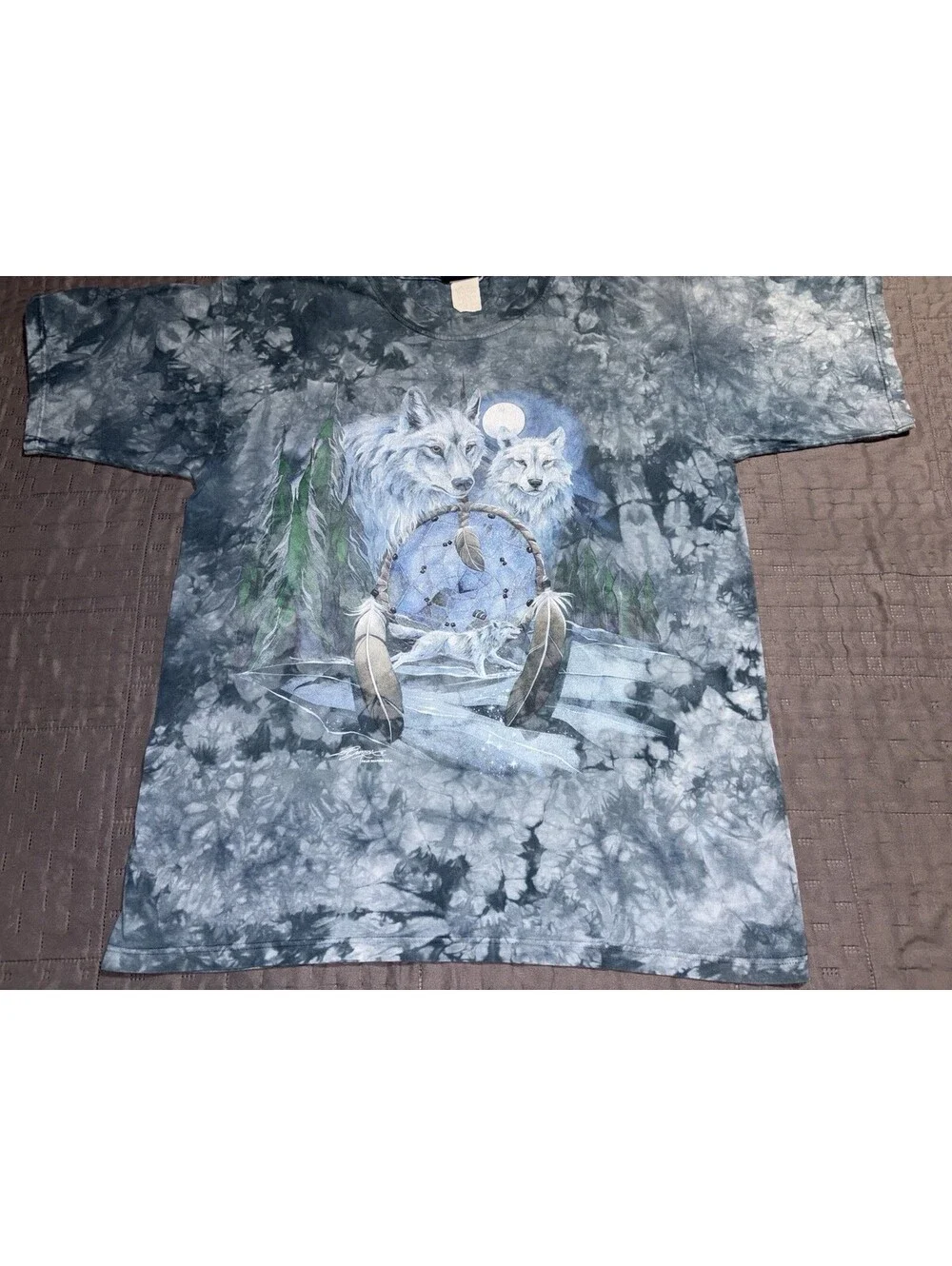 Polar Graphics tie dye Wolf Wolves Dream Catcher T Shirt Vintage tee L
